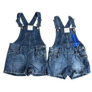 2x Urban Star Girls Denim Overall / Shorts, Size 7, Dark Blue